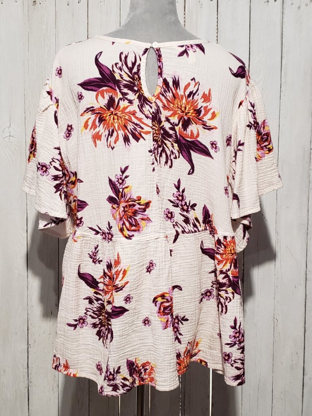 Terra Sky 1X Top Floral Baby Doll Gauze Cottage Romantic Whimsy Boho Chic Airy - Picture 5 of 8